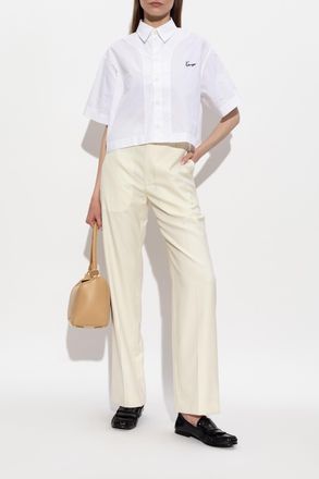 Kenzo Short Shirt With Embroidered Logo, Womens, White