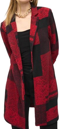 Joseph Ribkoff Sweater Knit Patchwork Print Long Blazer In Black/red