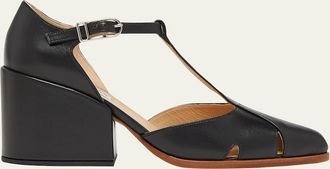 Gabriela Hearst Hawes Leather T-Strap Block-Heel Pumps
