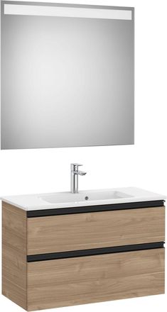 Roca Roca - Pack Mueble De 2 Cajones 800 Mm + Lavabo + Espejo Led The Gap Color: Nogal