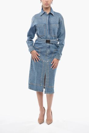 Stella McCartney Vestito in Denim a Maniche Lunghe con Doppio Taschino e Cintura Stella McCartney