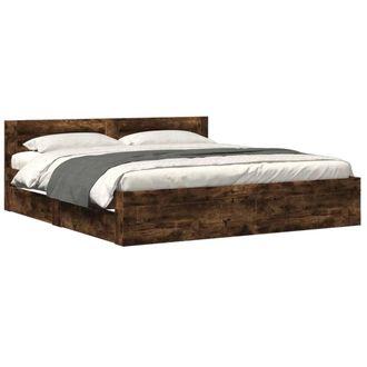 Berkfield Home Bed Frame with Headboard without Mattress Smoked Oak 200x200 cm in Brown