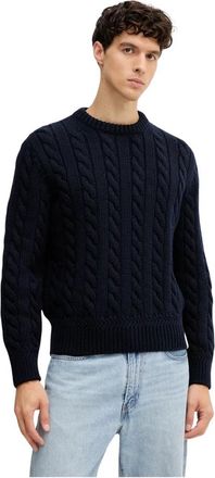 Bally Kabeltrui - Heren - Ronde hals truien - Blauw - XL - Wol - Truien & Vesten