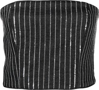 Rotate sequinned striped crop top - women - Cotton/Spandex/Elastane/Recycled Polyester/Polyester - 36 - Black