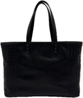 Bottega Veneta Intrecciato Black Leather Handbag Tote Bag (Pre-Owned)