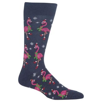 Hot Sox HotSox Mens Santa Flamingos Socks, Denim Heather, 1 Pair, Mens Shoe 6-12.5