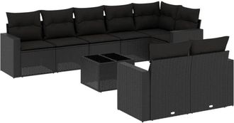 vidaXL Set De Sof&aacute;s De Jard&iacute;n 8 Piezas Y Cojines Rat&aacute;n Sint&eacute;tico Negro Vidaxl