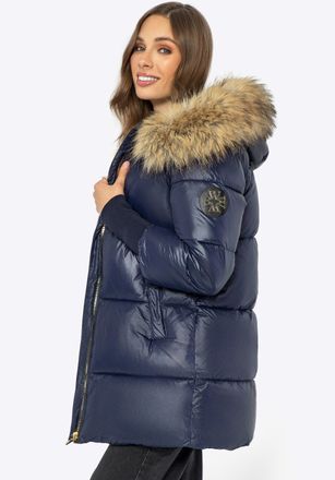 Wittchen Damesjas met bontkraag Marineblauw Nylon