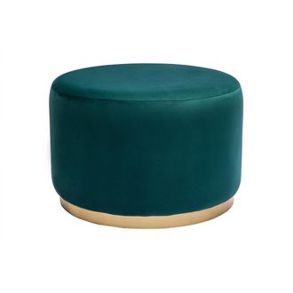 Miliboo Miliboo - Puf Redondo De Terciopelo Azul Petr&oacute;leo Y Metal Dorado D54 Cm Amaya