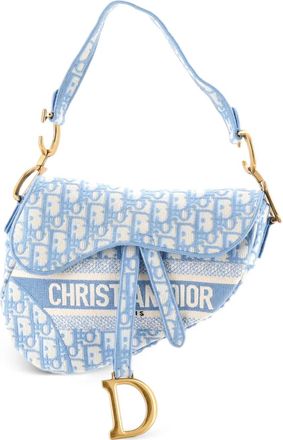 Dior Borsa a spalla Saddle media in tela con motivo Oblique e logo - Blu