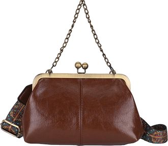 Generic Women Retro Crossbody Bag Kiss Lock Shoulder Bag Evening Clutch (Brown)