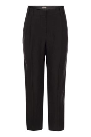 Brunello Cucinelli Brunello Cucinelli Womens Slouchy Trousers In Viscose And Linen Fluid Twill With Moniline - Black - Size EU 44 (Womens)