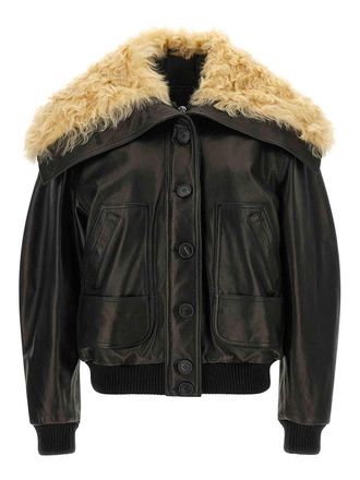The Attico Shearling neck bomber jacket