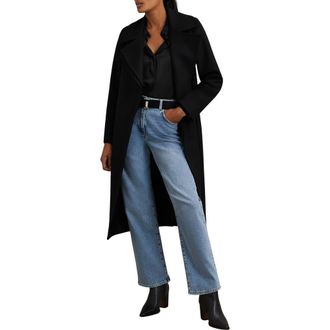 Reiss Odette Wool Blend Wrap Coat in Black at Nordstrom, Size 6