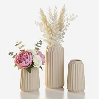 Relaxdays Relaxdays Set of 3 Vases, Flower Vases, 3 Sizes, Fresh & Dried Flowers, Decorative Ceramic, Table Decor, Beige