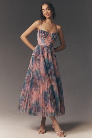 Hutch Amara Corset Pleated Tulle Fit & Flare Midi Dress