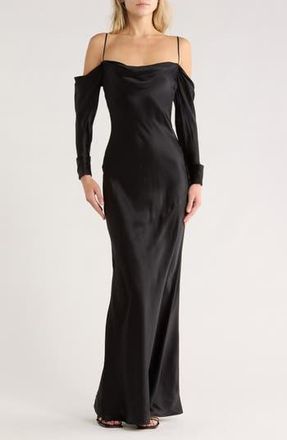 L'agence Melly Cold Shoulder Long Sleeve Silk Dress in Black at Nordstrom Rack, Size 0