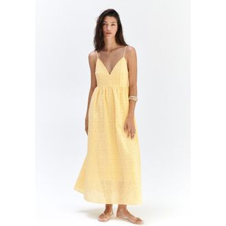 H&M Tie-strap Broderie Anglaise Dress in Yellow at Nordstrom, Size Xx-Large