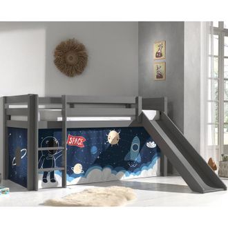 M&S Collection M&s - Cama De Media Latura 90x200 Con Tobog&aacute;n, Somier Y Funda Space Vipack Pino Gris