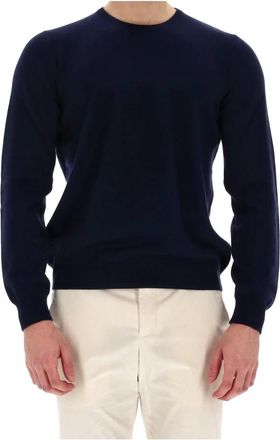 Barba Blauwe Ronde Hals Wol-Kasjmier Trui - Heren - Sweatshirts - Blauw - 2XL - Wol - Hoodies & sweatvesten