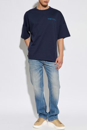Alexander McQueen T-shirt With Printed Logo, Mens, Navy Blue