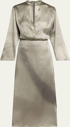 Giorgio Armani Ombre Print Silk Long-Sleeve Midi Dress