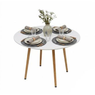 Relaxdays Tavolo da pranzo Relaxdays, rotondo, H x D: 75 x 90 cm, MDF e bamb&ugrave;, per 4 persone, stile scandinavo, bianco/naturale