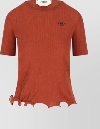 Fendi virgin wool ribbed short-sleeve crewneck top