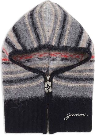 Ganni striped zip-up balaclava - women - Alpaca Wool/Elastane/Recycled Polyamide/Merino - One Size - Grey