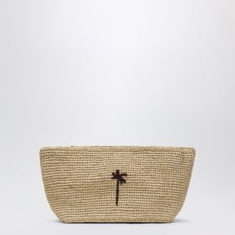 Maneb&igrave; Raffia clutch with logo embroidery