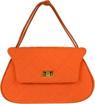 Chanel Shopping Quilted Knit Pluto Glitter Orange Cloth Handbag (Pre-Owned)