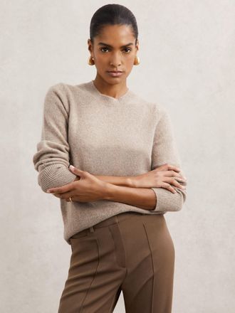 Reiss Oatmeal Neutral Cashmere Crew-neck Jumper, XS