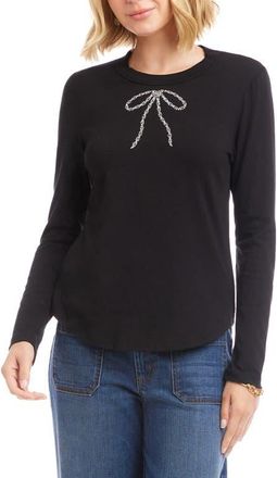 Karen Kane Embellished Rhinestone Bow Long Sleeve T-Shirt in Black at Nordstrom, Size X-Small