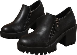 Generic Ladies Chunky Heel Platform Ankle Boots Mid Calf Booties Fashion Casual Slip On Winter Shoes Comfortable Durable Sole Everyday Boots(Black, 4.5)