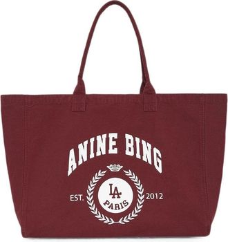 Anine Bing Leo Canvas Tote Collegiate - Fig
