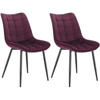 Woltu 2x Sedia da Pranzo Retro Velluto Senza Braccioli Salotto Imbottite Cucina Bordeaux - Woltu