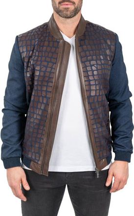 Maceoo Mixed Media Leather Jacket in Blue at Nordstrom, Size 5