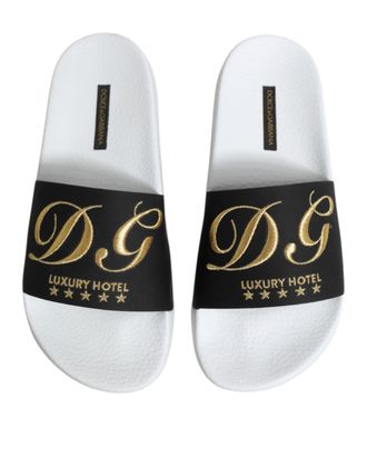 Dolce & Gabbana Logo-Embroidered Calfskin Slides - Black