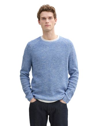 Tom Tailor Rundhalspullover TOM TAILOR, Herren, Gr. XXL, sapphire blau wei&szlig; twotone, Strick, Obermaterial: 100% Baumwolle, meliert, regular fit taillenbedeckt, R