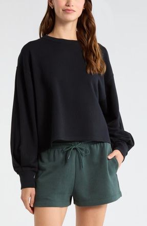 Zella Go Easy French Terry Crewneck Sweatshirt in Black at Nordstrom, Size Xx-Large