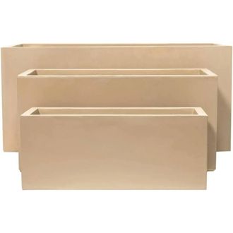 PRIMROSE Sand Fibrecotta Rectangular Trough Planters Mixed Set of 3 in Yellow
