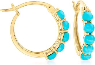 Ross-Simons Turquoise Hoop Earrings in 18kt Gold Over Sterling