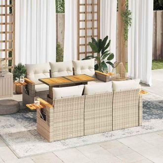 vidaXL Set Sof&aacute;s Jard&iacute;n Y Cojines 7 Pzas Rat&aacute;n Sint&eacute;tico Acacia Beige Vidaxl