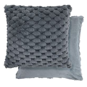 TJ Hughes Lush Luxury Faux Rabbit Fur Cushion - Charcoal - TJ Hughes Grey