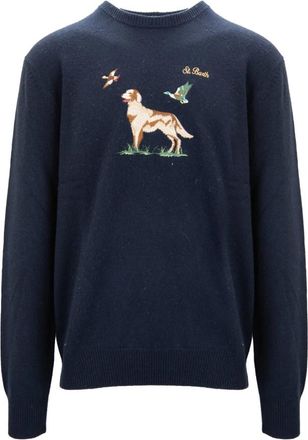MC2 Saint Barth Heren Pullover Trui met Geborduurd Logo - Heren - Ronde hals truien - Blauw - 2XL - Wol - Truien & Vesten