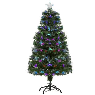 HOMCOM &Aacute;rbol De Navidad 120cm Artificial &Aacute;rboles Con 130 Luces Led M&uacute;ltiples Colores Y Estrella Decorativa Brillante &Aacute;rbol Con Soporte Fibra &Oacute;ptica
