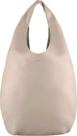 A.P.C. Beige Le Neige Gold Embossed Logo Cowhide Leather Tote Bag
