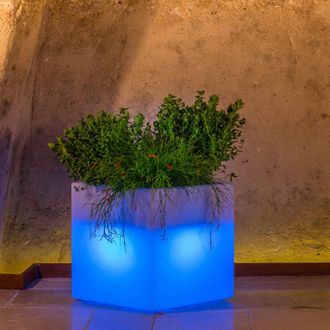 Monacis Idralite - Maceta Cube Cuadrada Con Led De Resina H 40 40x40 Cm L&aacute;mpara Azul