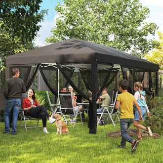OUTSUNNY 6 x 3m Pop Up Party Tent Canopy with 6 Removable Sidewalls in Black