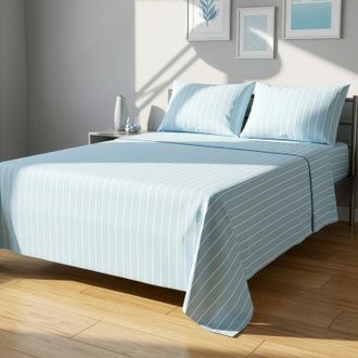 KASANOVA Completo letto matrimoniale policotone righe azzurro